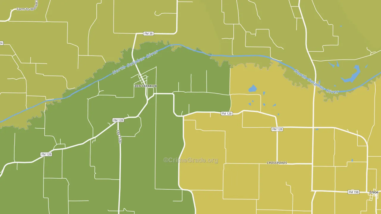 Ben Franklin, TX Map of Burglary Rates
