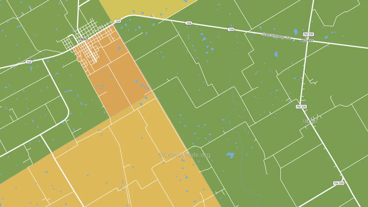 Ben Hur, TX Map of Burglary Rates