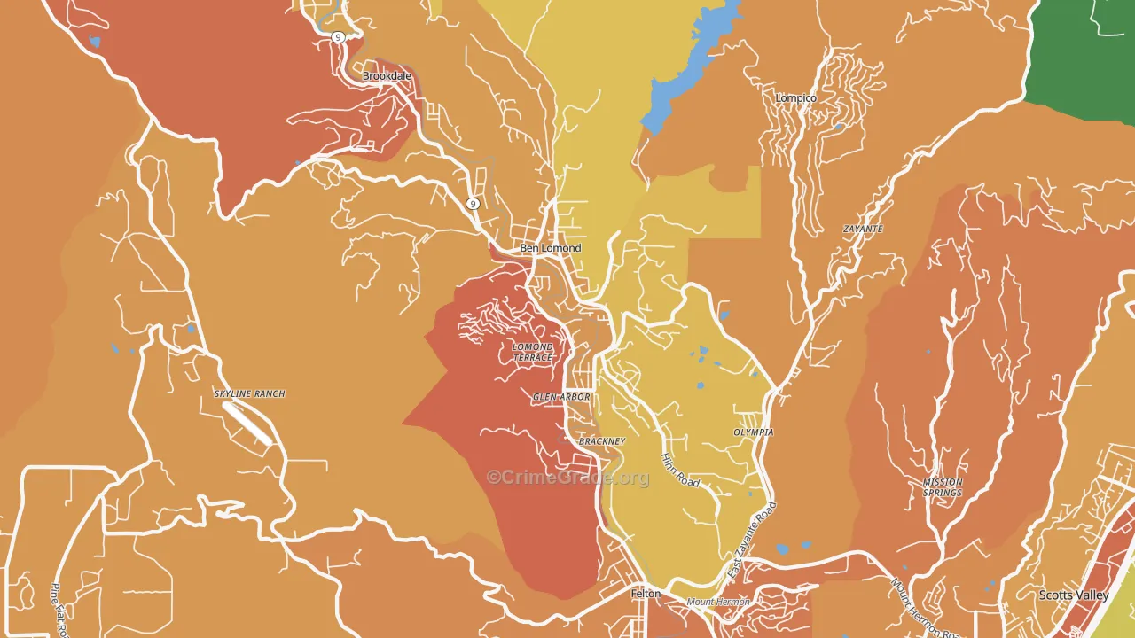 Ben Lomond, CA Map of Burglary Rates