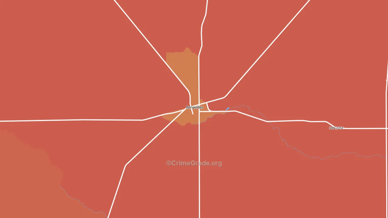 Benavides, TX Map of Burglary Rates