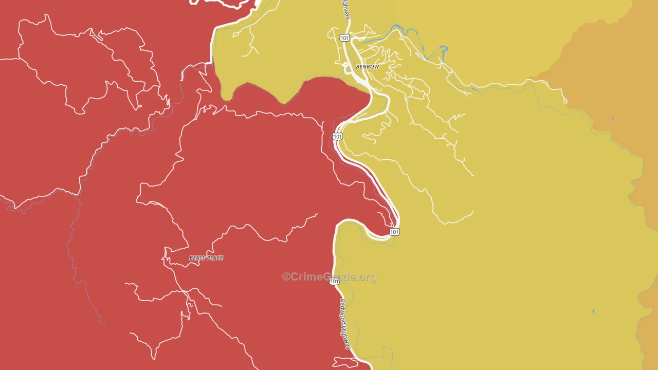 Benbow, CA Map of Burglary Rates