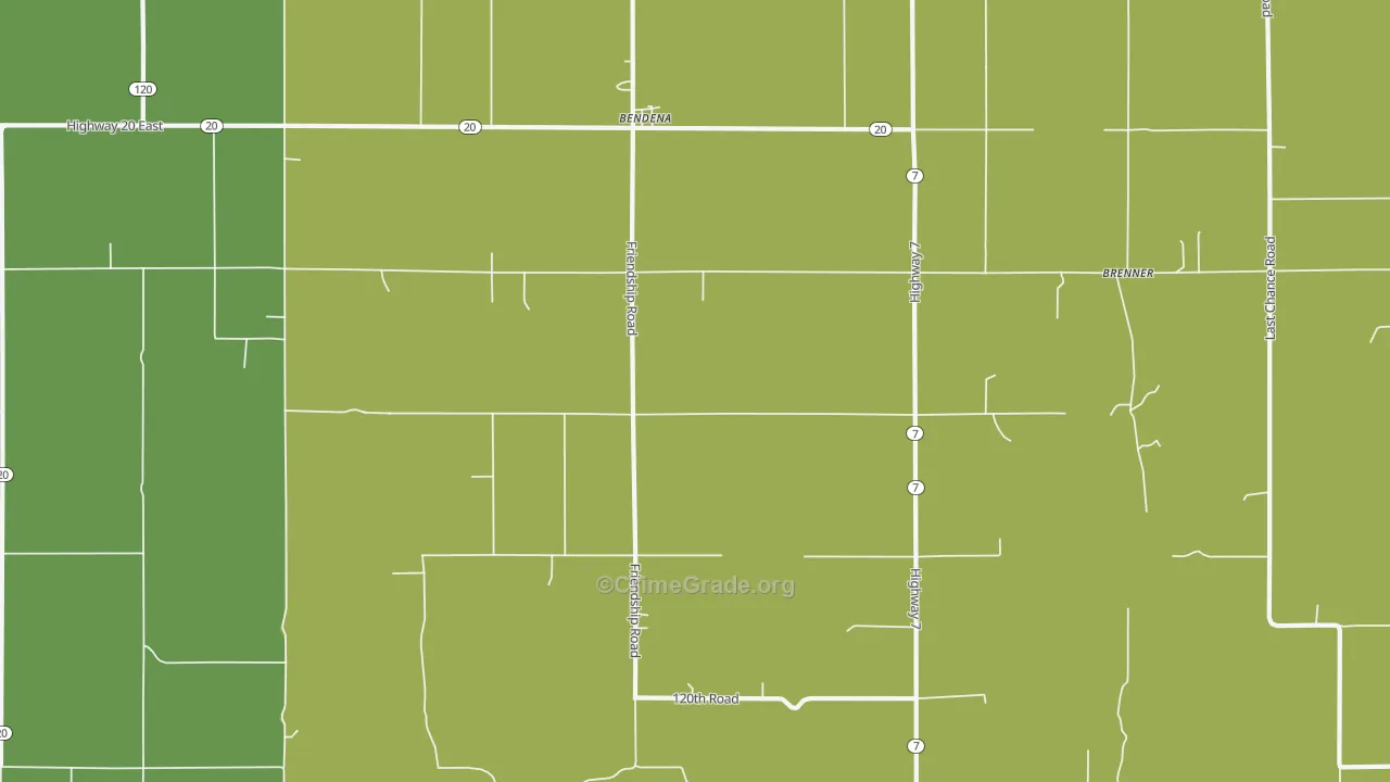 Bendena, KS Map of Burglary Rates