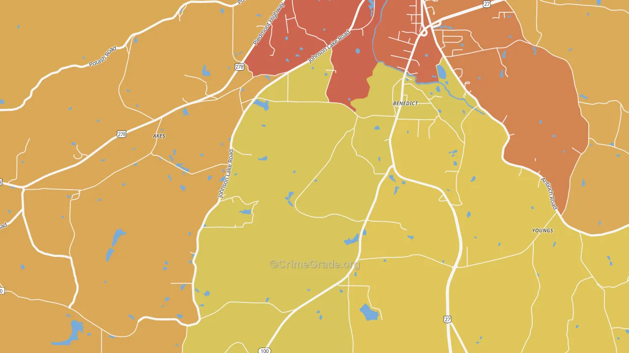 Benedict, GA Map of Burglary Rates