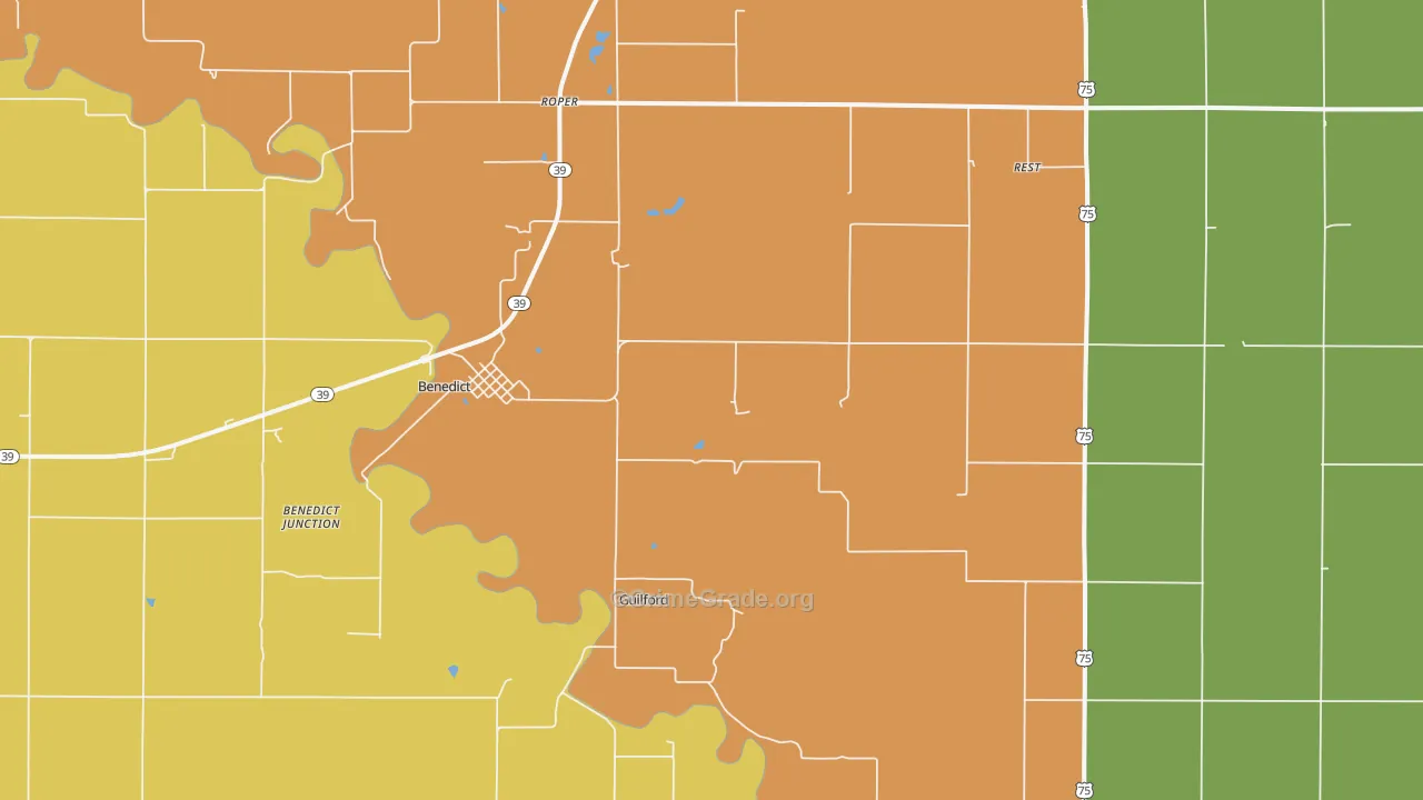 Benedict, KS Map of Burglary Rates
