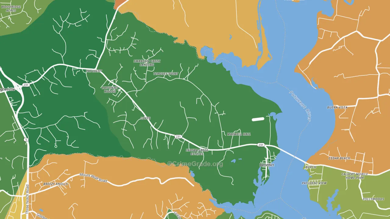 Benedict, MD Map of Burglary Rates