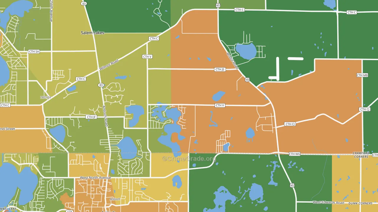 Benet Lake, WI Map of Burglary Rates