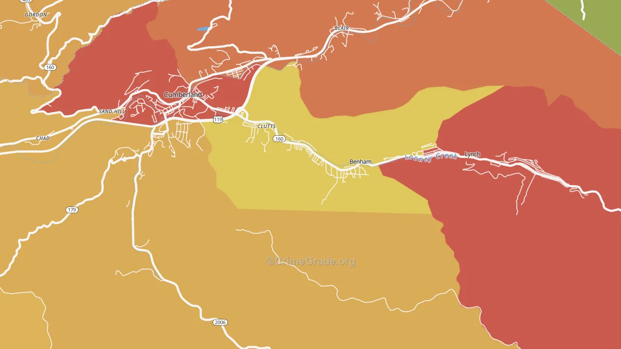 Benham, KY Map of Burglary Rates