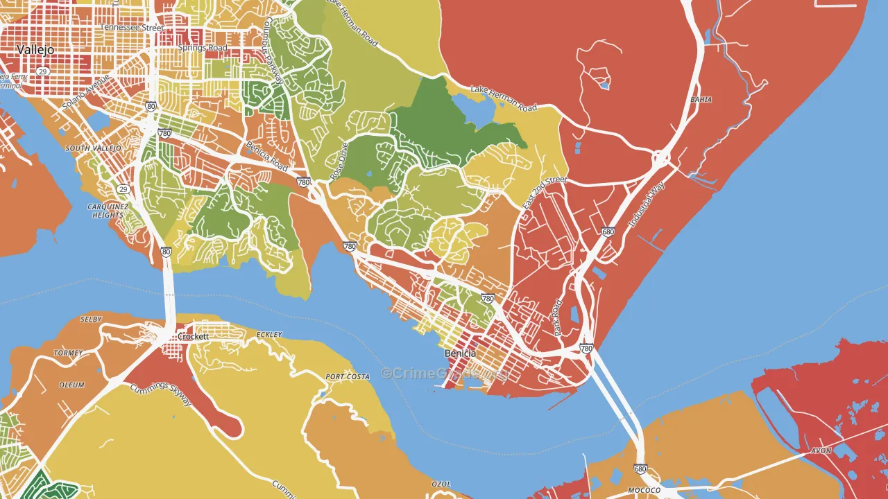 Benicia, CA Map of Burglary Rates