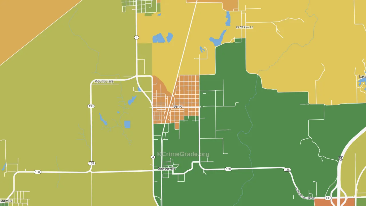 Benld, IL Map of Burglary Rates