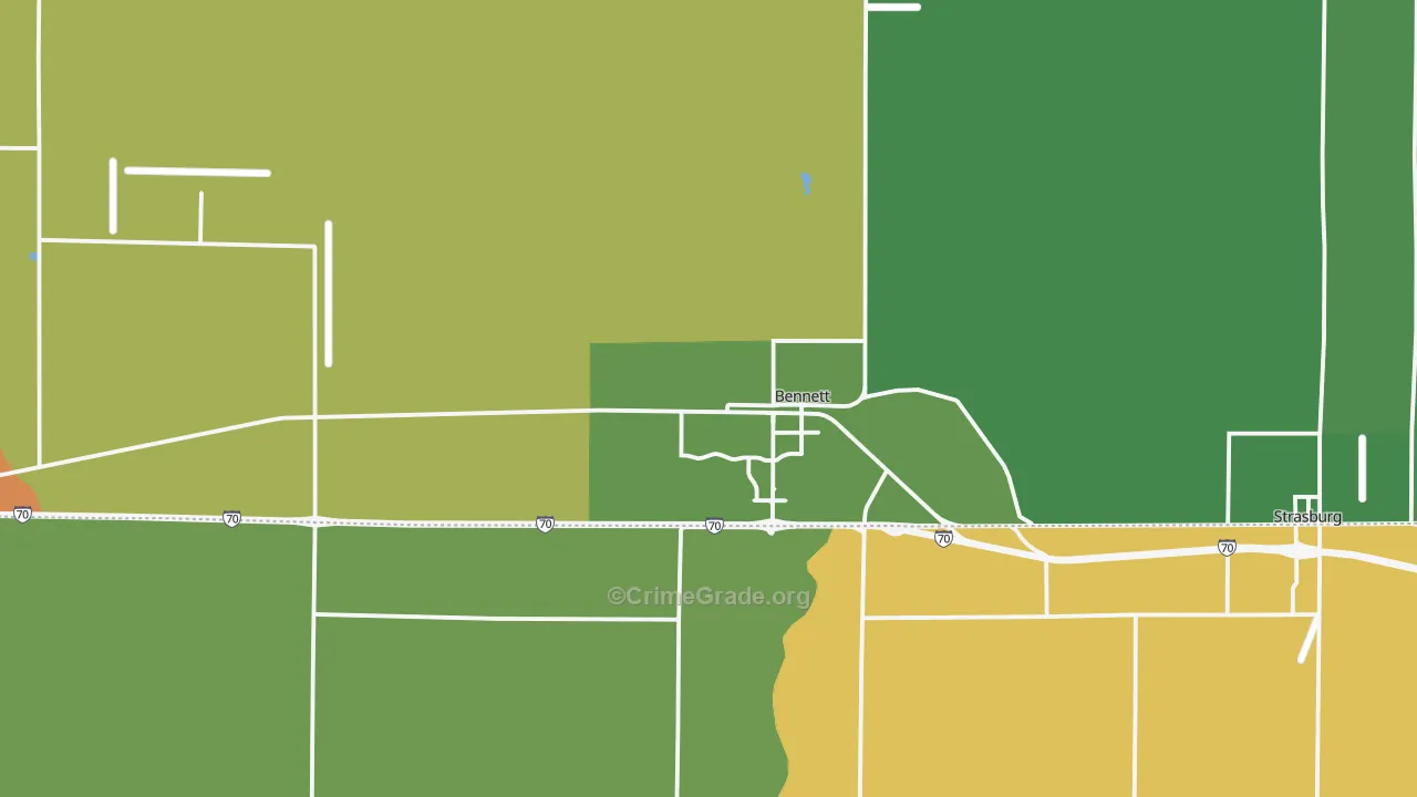 Bennett, CO Map of Burglary Rates