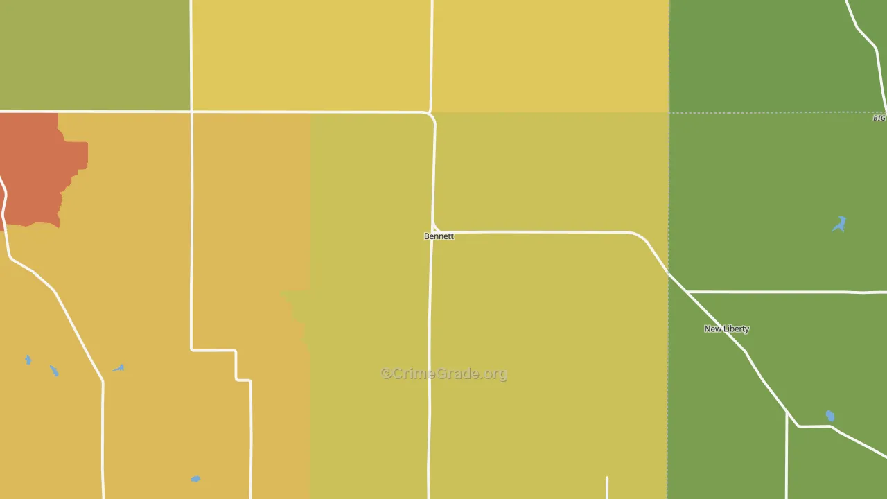 Bennett, IA Map of Burglary Rates