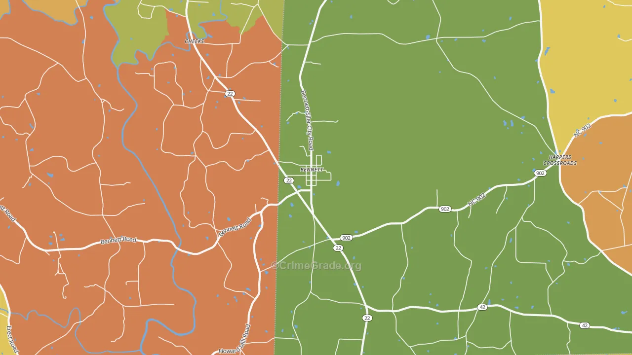 Bennett, NC Map of Burglary Rates