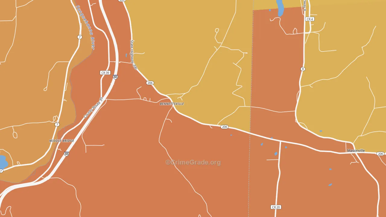 Bennettsville, NY Map of Burglary Rates