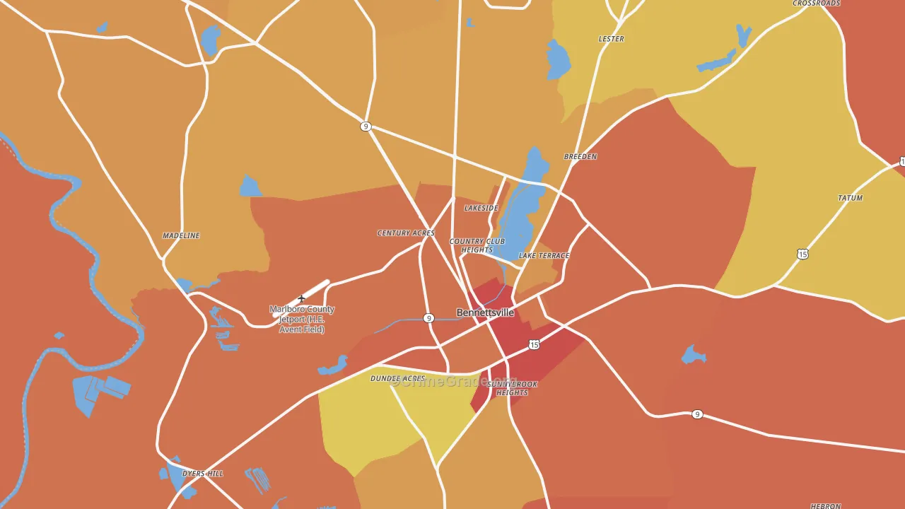 Bennettsville, SC Map of Burglary Rates