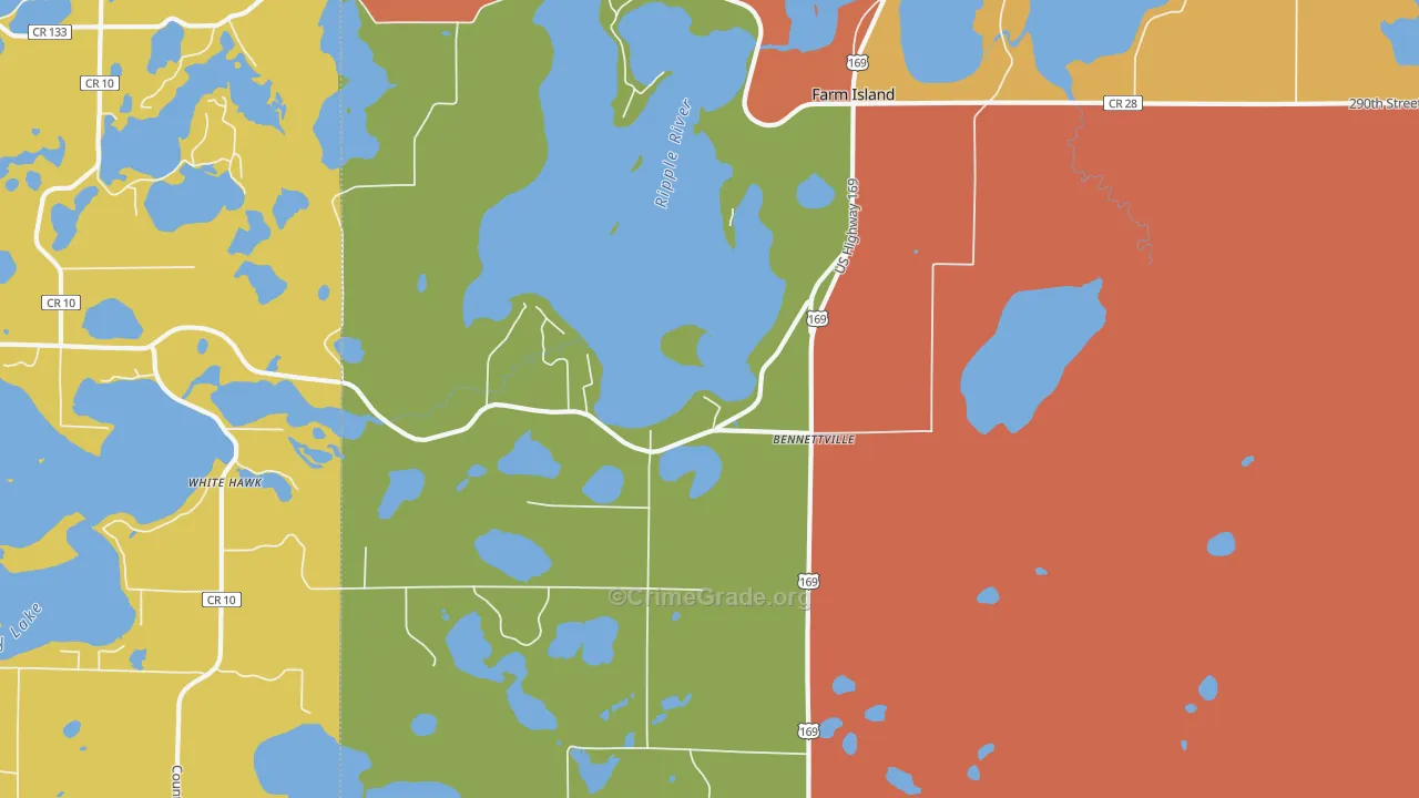 Bennettville, MN Map of Burglary Rates