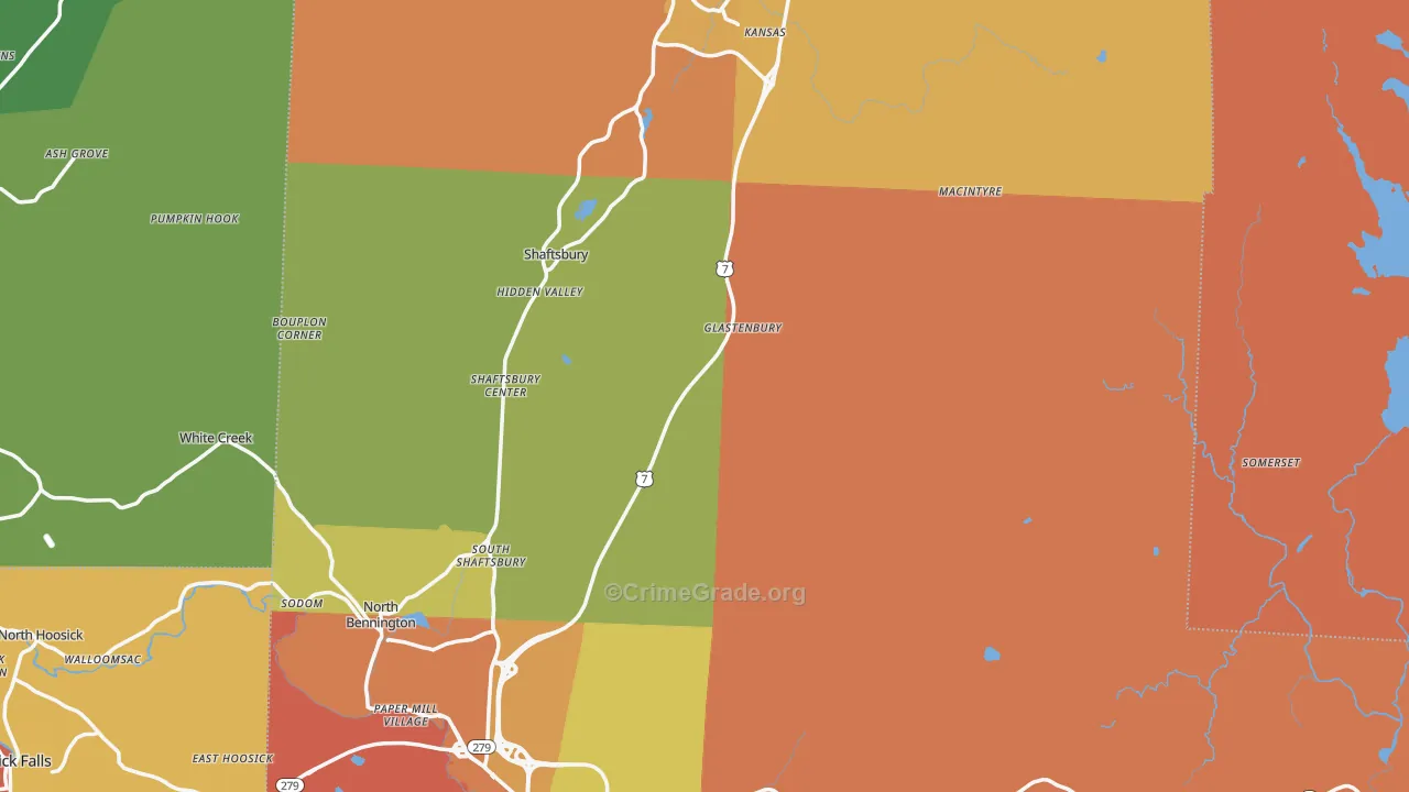 Bennington County, VT Map of Burglary Rates