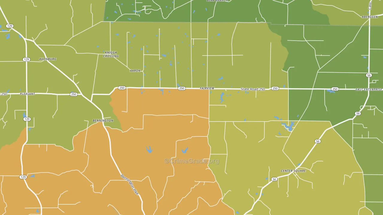 Bennington, IN Map of Burglary Rates
