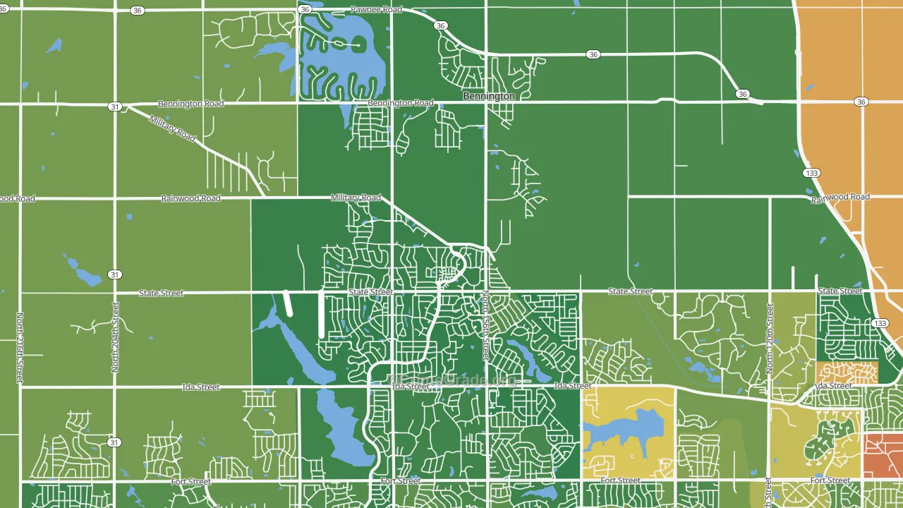 Bennington, NE Map of Burglary Rates