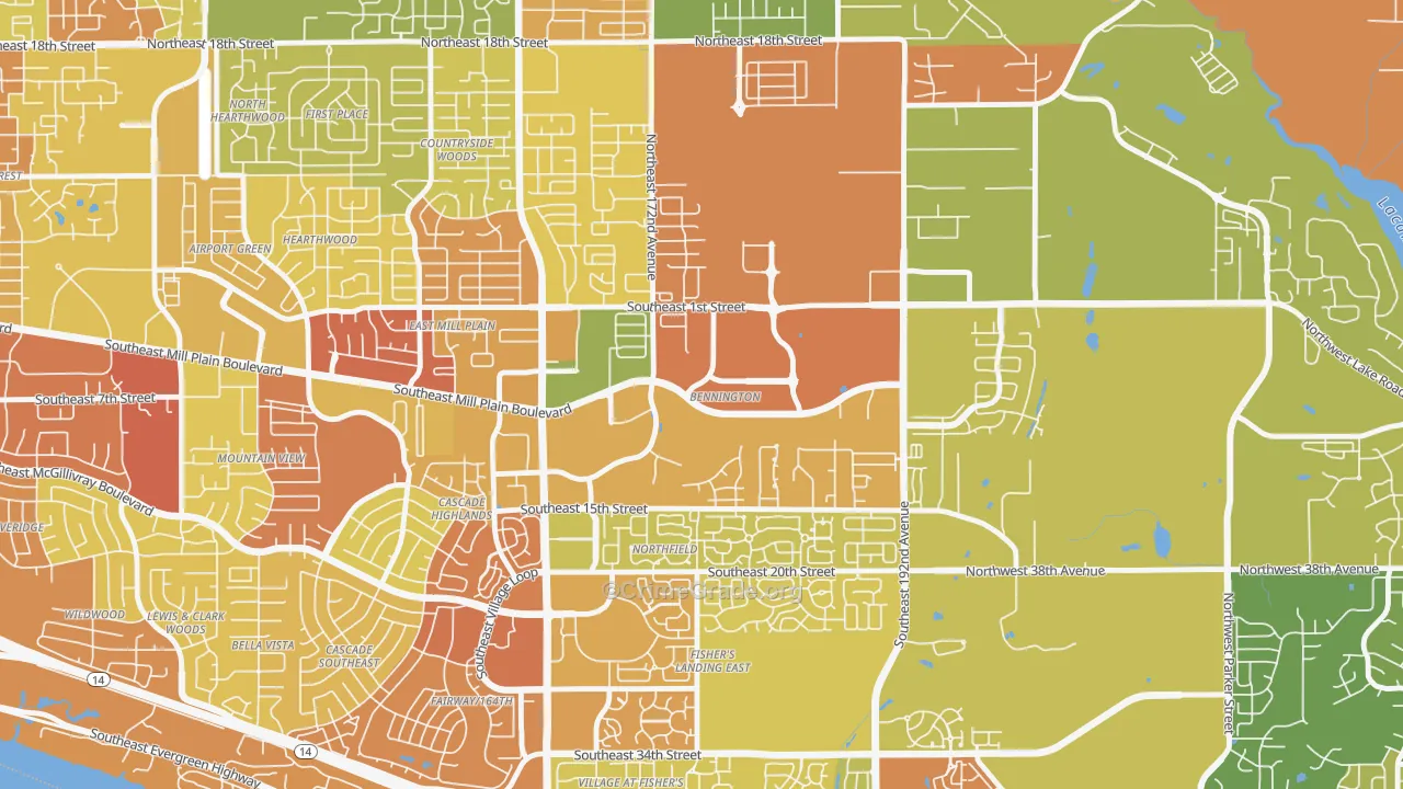 Bennington, Vancouver, WA Map of Burglary Rates