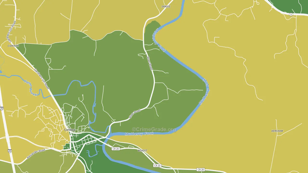 Benoit, AL Map of Burglary Rates
