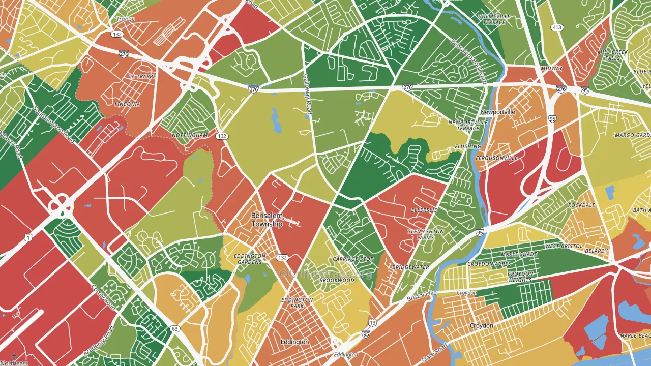 Bensalem, PA Map of Burglary Rates