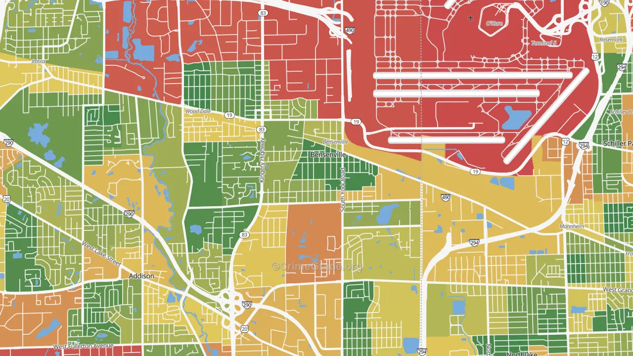 Bensenville, IL Map of Burglary Rates