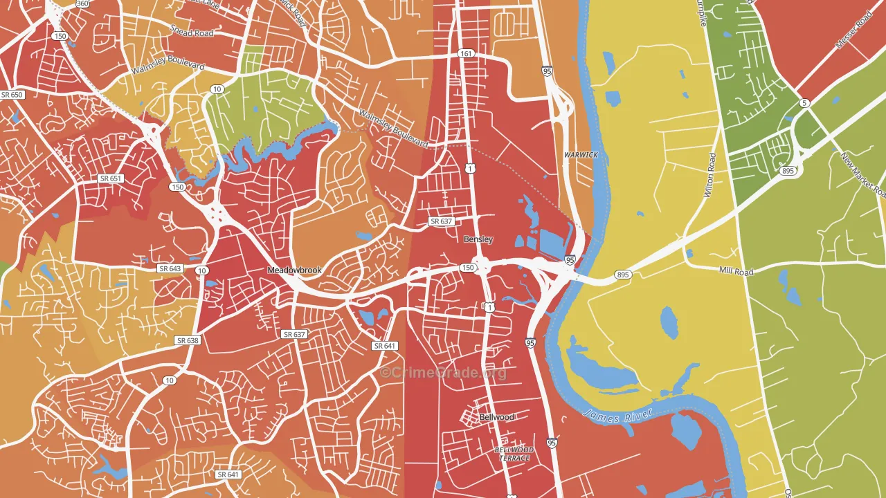Bensley, VA Map of Burglary Rates