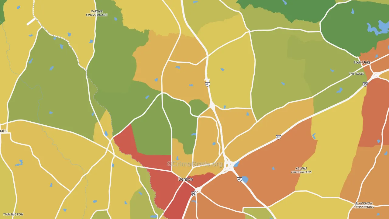 Benson, NC Map of Burglary Rates
