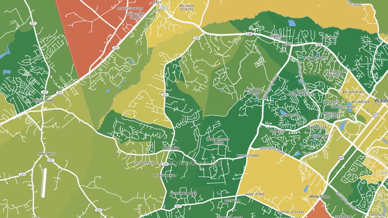 Bensville, Waldorf, MD Map of Burglary Rates