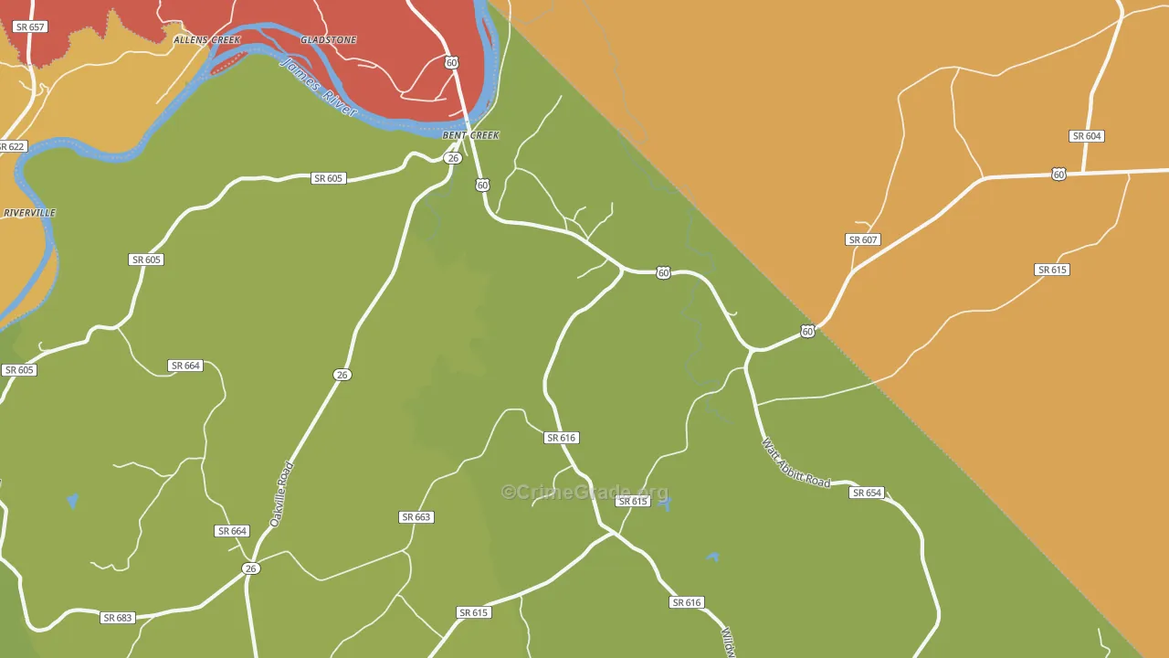 Bent Creek, VA Map of Burglary Rates