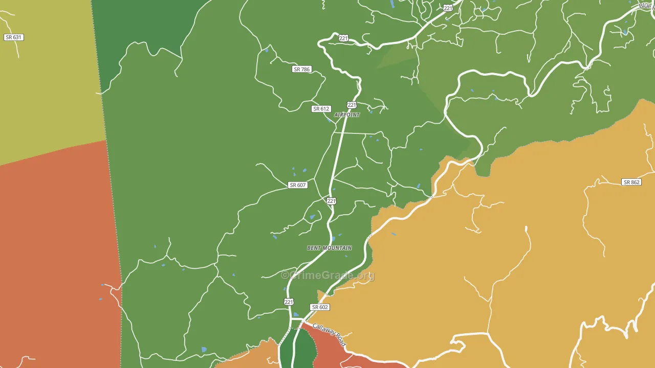 Bent Mountain, VA Map of Burglary Rates