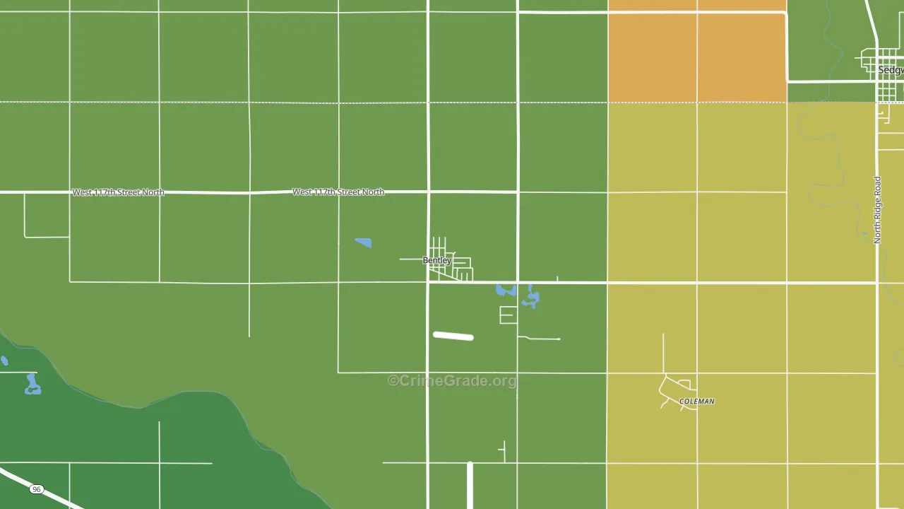 Bentley, KS Map of Burglary Rates