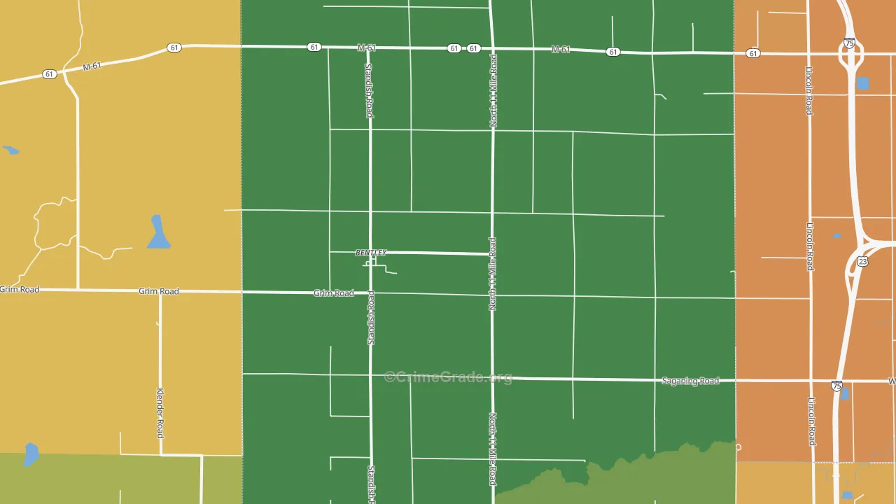 Bentley, MI Map of Burglary Rates