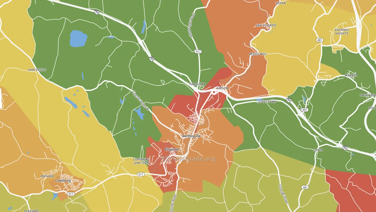 Bentleyville, PA Map of Burglary Rates
