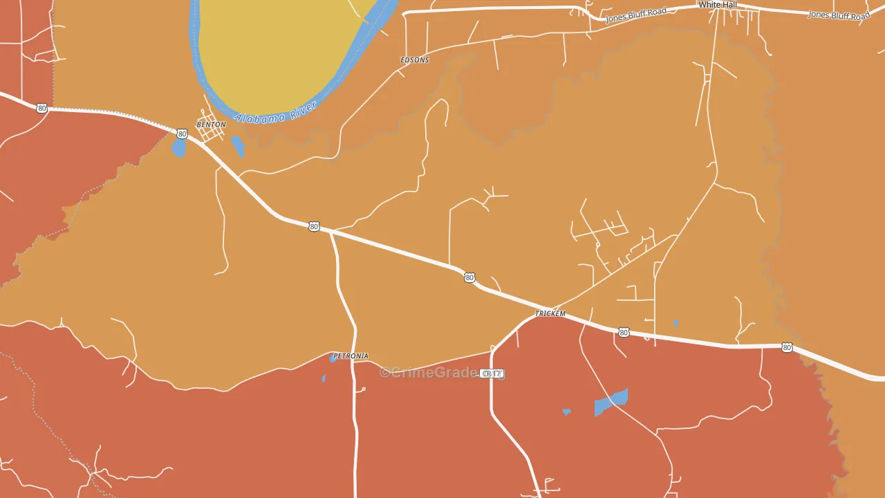 Benton, AL Map of Burglary Rates