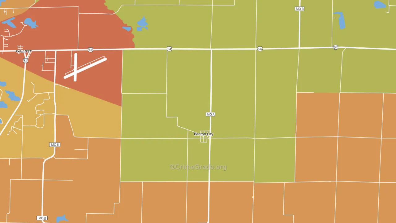 Benton City, MO Map of Burglary Rates