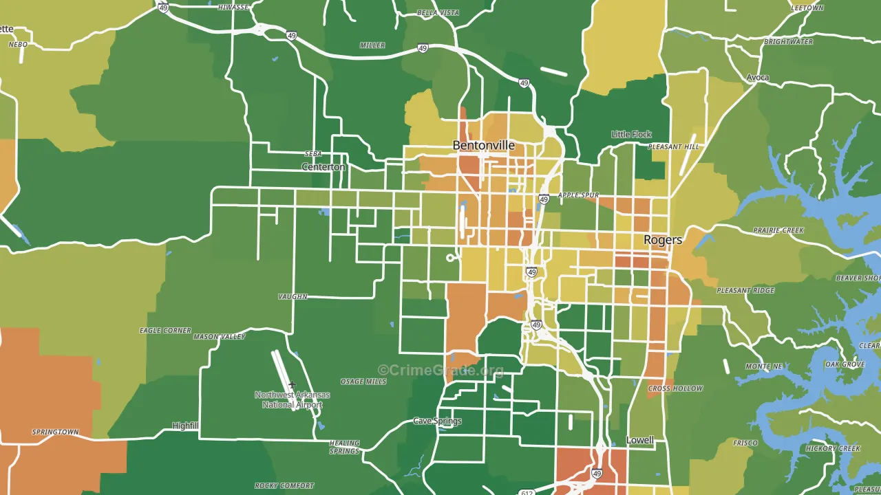 Benton County, AR Map of Burglary Rates