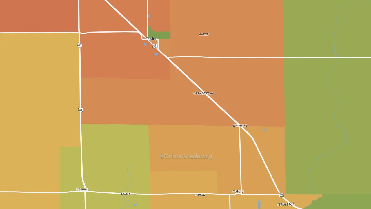 Benton County, IN Map of Burglary Rates