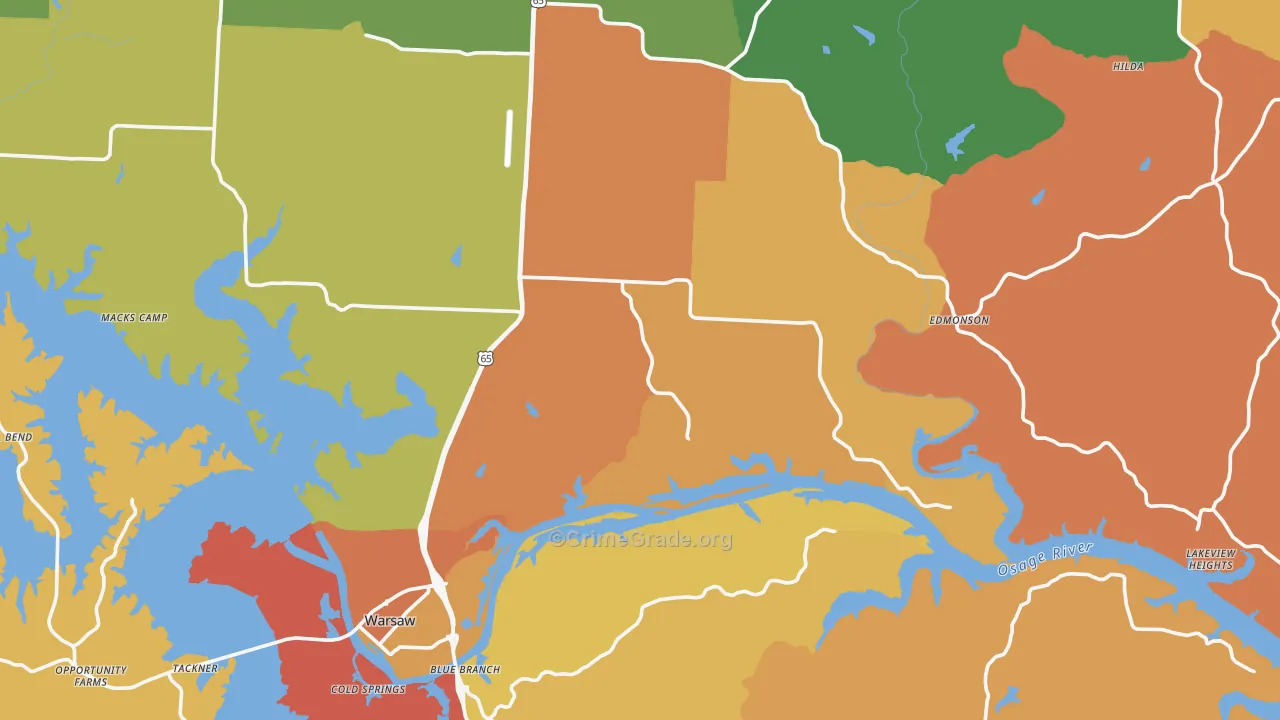 Benton County, MO Map of Burglary Rates