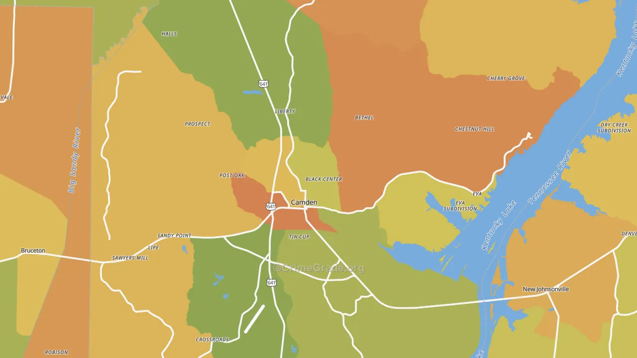 Benton County, TN Map of Burglary Rates