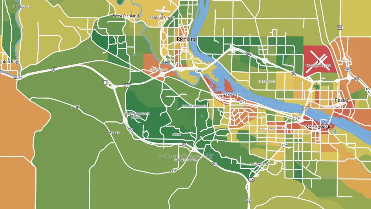 Benton County, WA Map of Burglary Rates