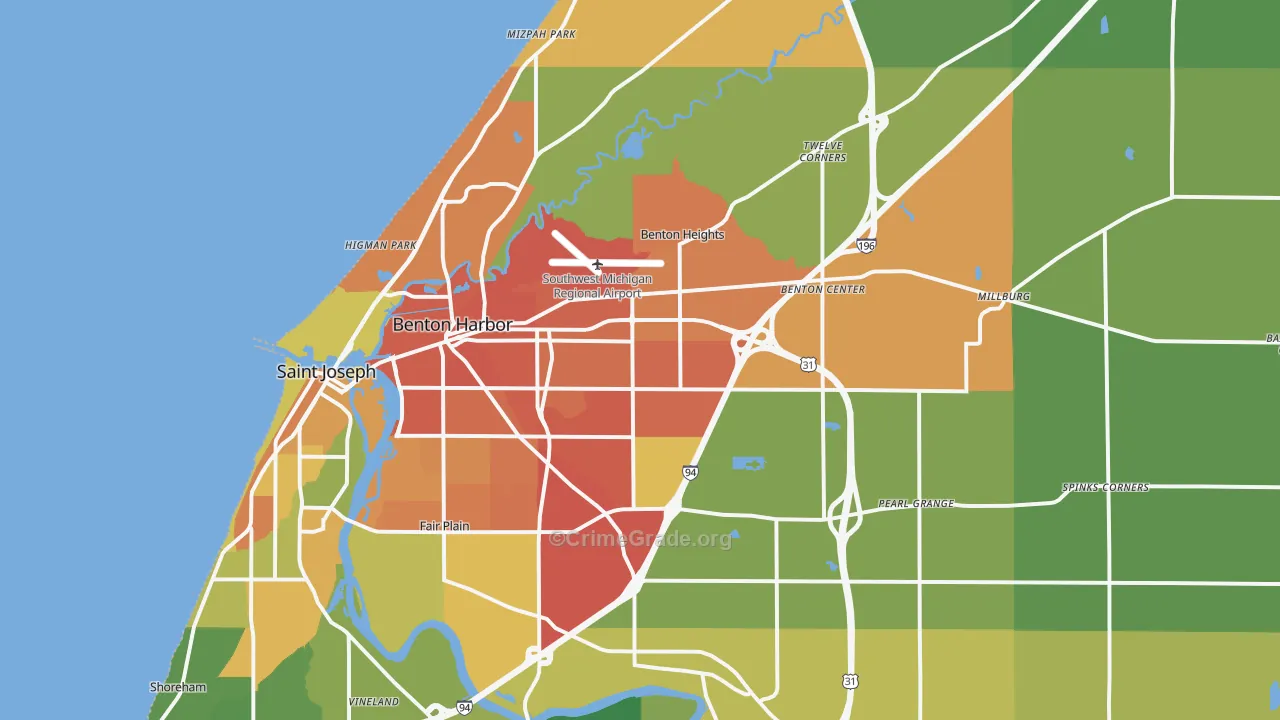 Benton Harbor, MI Map of Burglary Rates