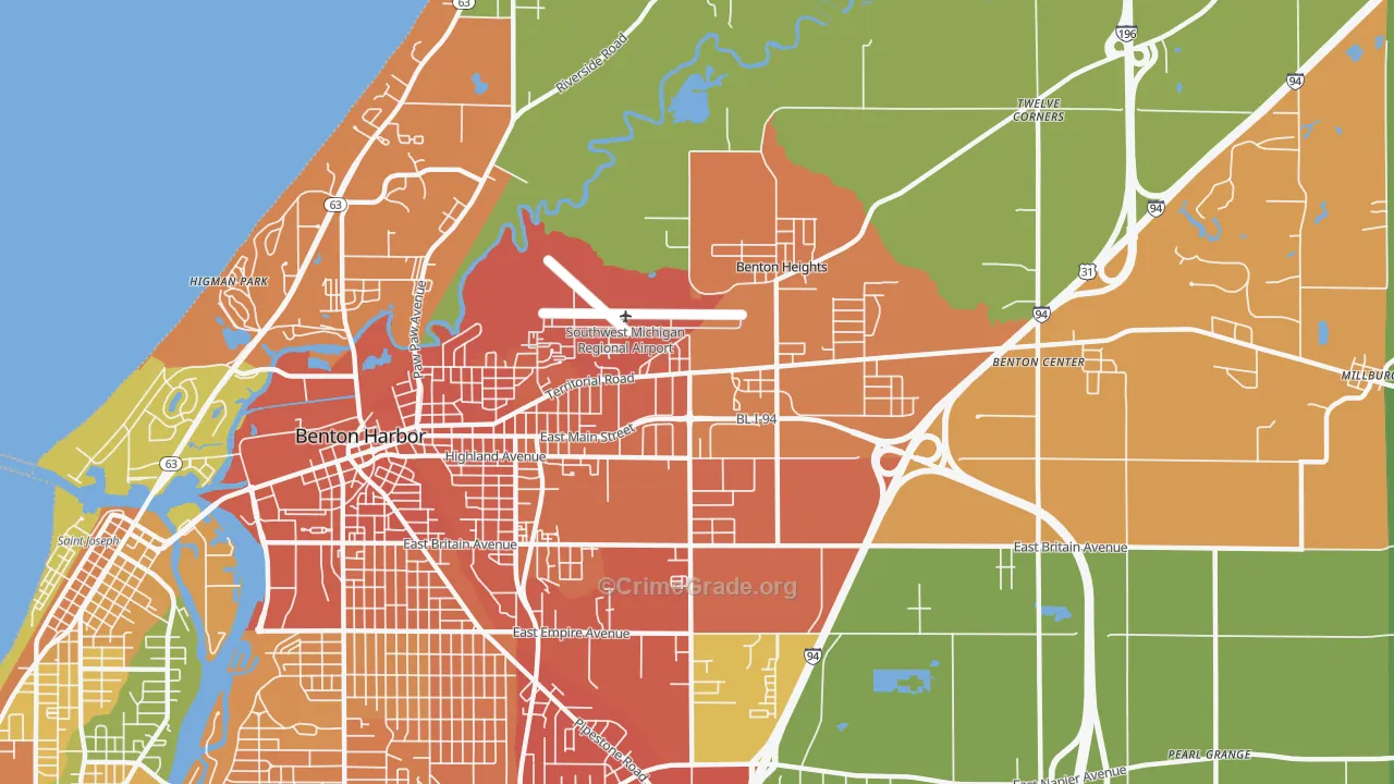 Benton Heights, MI Map of Burglary Rates