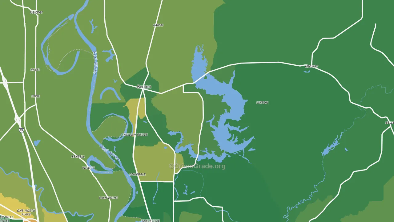 Benton, LA Map of Burglary Rates