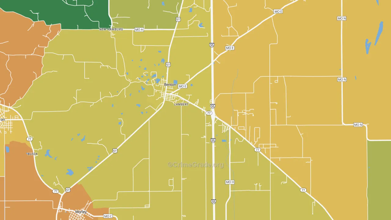 Benton, MO Map of Burglary Rates