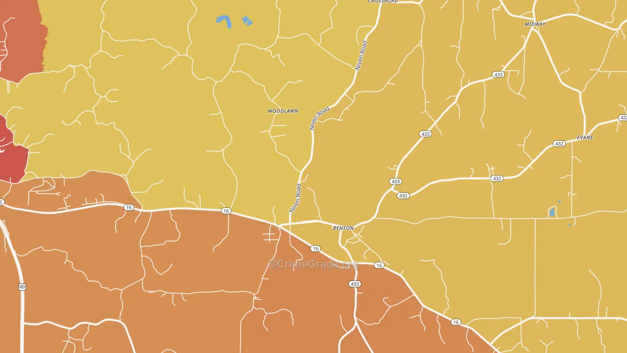 Benton, MS Map of Burglary Rates