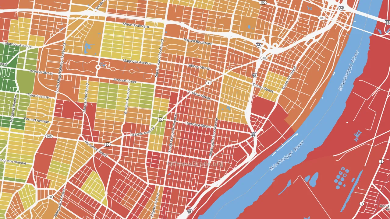 Benton Park West, St. Louis, MO Map of Burglary Rates