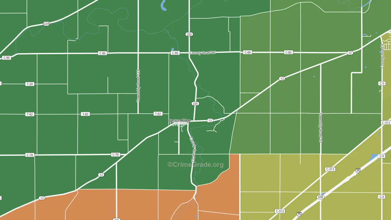 Benton Ridge, OH Map of Burglary Rates