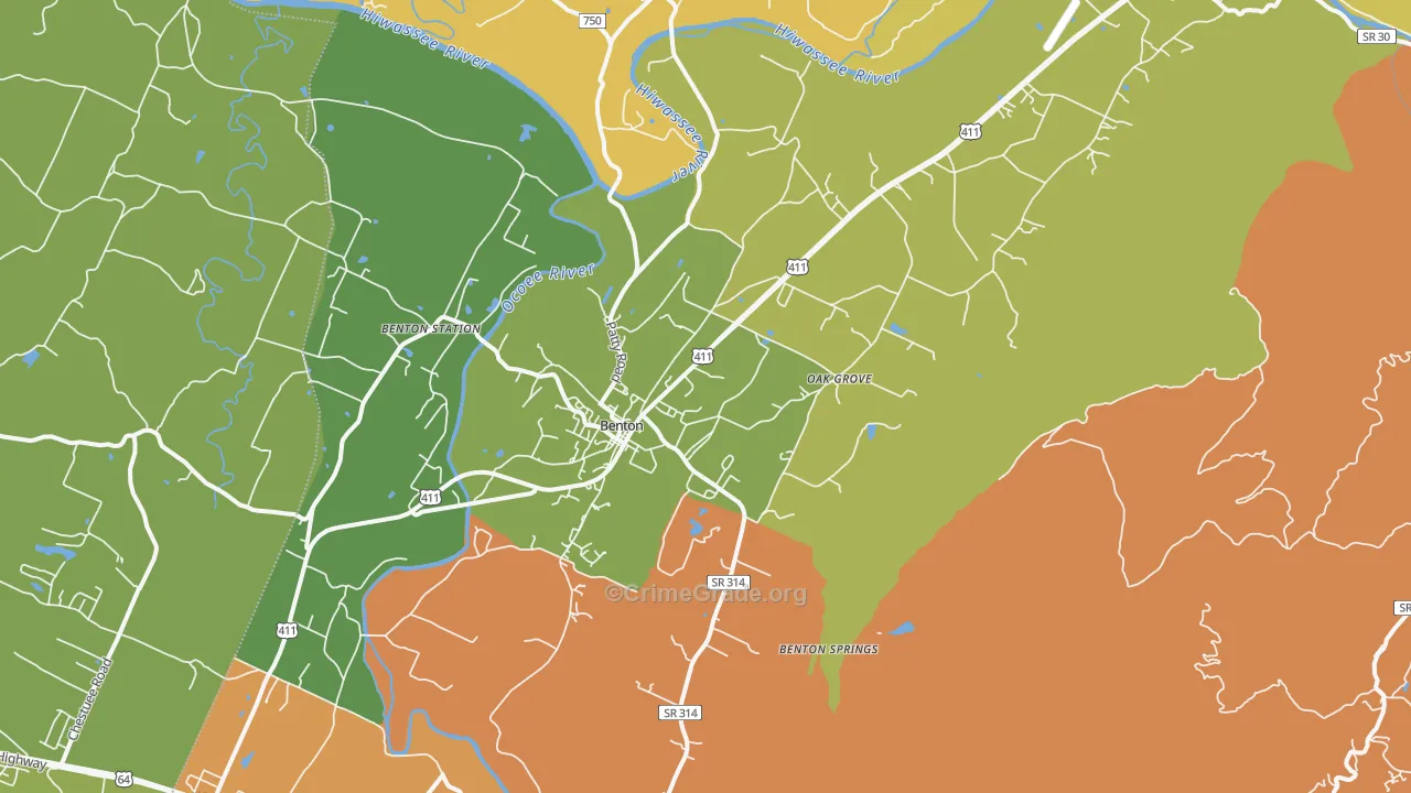 Benton, TN Map of Burglary Rates