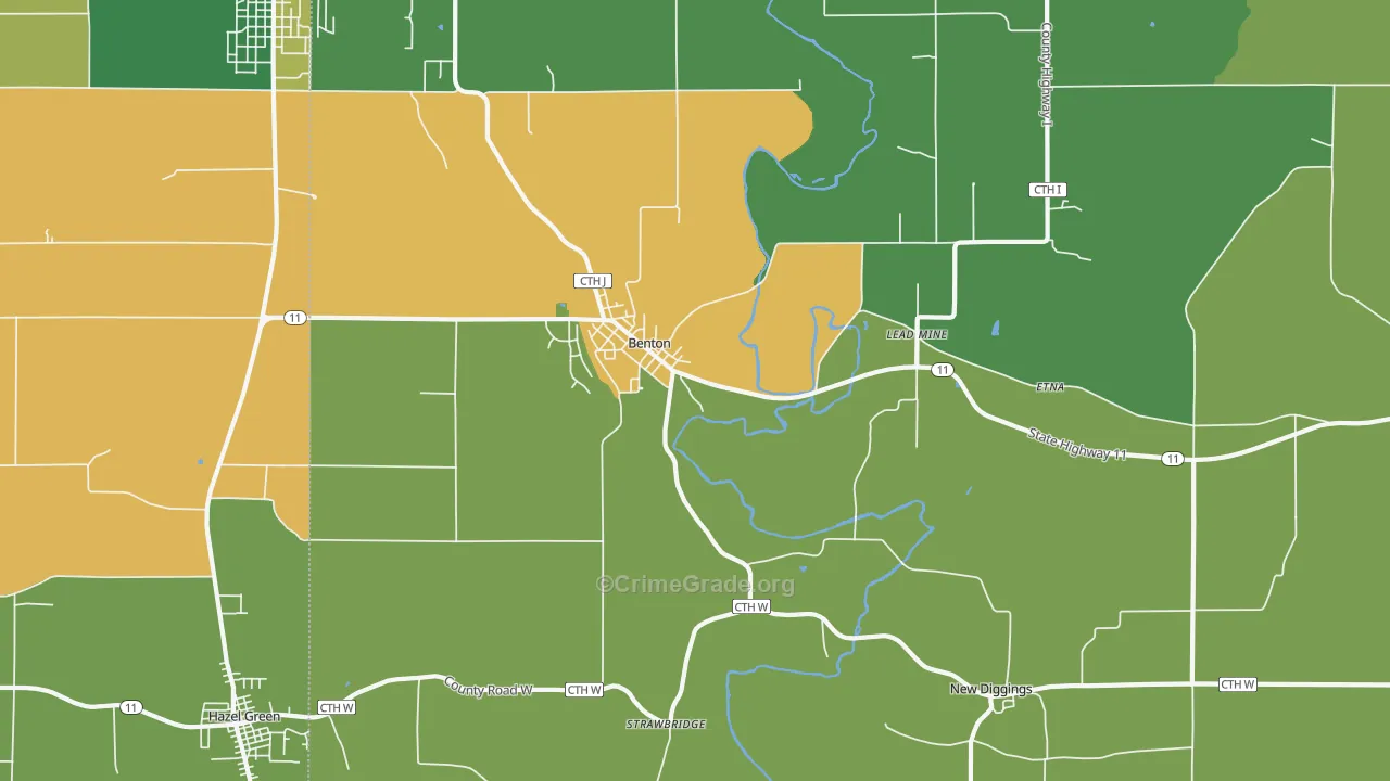 Benton, WI Map of Burglary Rates